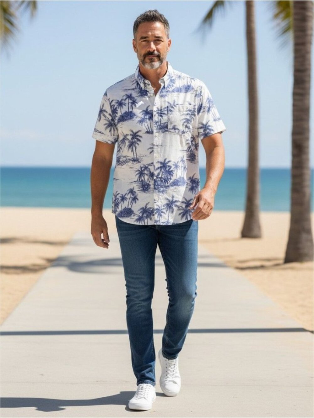Hurley Mens XXL White & Blue Hawaiian Short Sleeve Button-Up Shirt Cotton Blend
